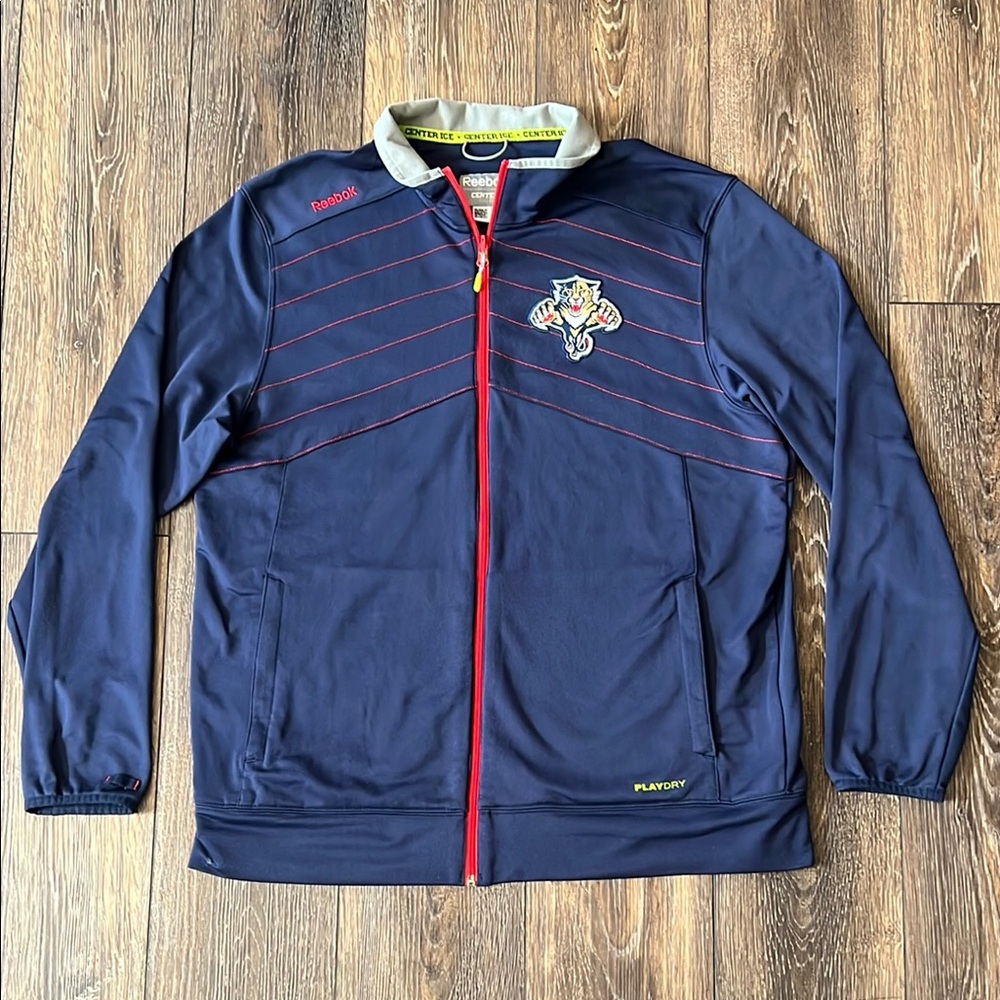 FLORIDA PANTHERS REEBOK SWEAT JACKET ZIPPER CENTER ICE BLUE NHL HOCKEY Mens XL